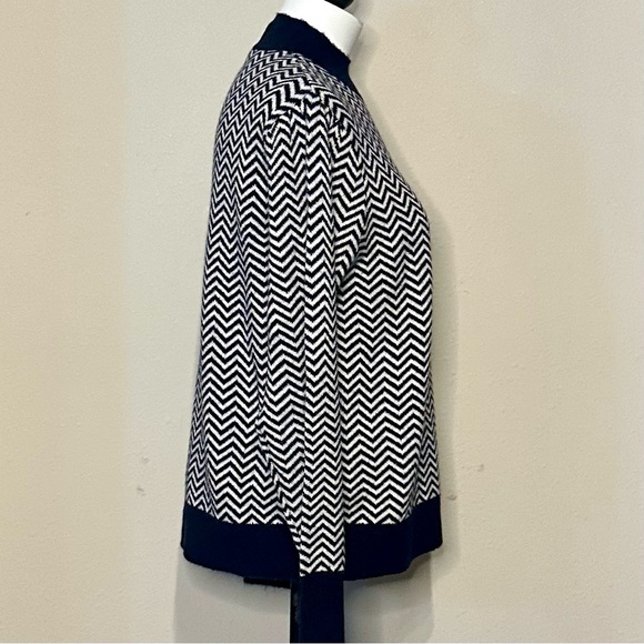 J. Crew | navy/white chevron mock neck sweater with gold button detail - Picture 7 of 12